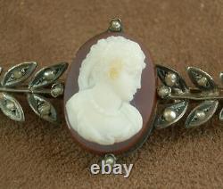 Magnifique Ancienne Broche In Argent, Perles And Camee In Agate XIX