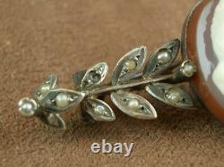 Magnifique Ancienne Broche In Argent, Perles And Camee In Agate XIX