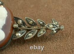 Magnifique Ancienne Broche In Argent, Perles And Camee In Agate XIX