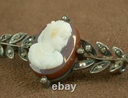 Magnifique Ancienne Broche In Argent, Perles And Camee In Agate XIX