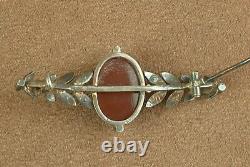 Magnifique Ancienne Broche In Argent, Perles And Camee In Agate XIX