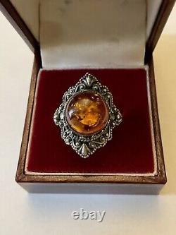 Marquise Amber Silver Massif Belle Ring Antique, Very Worked