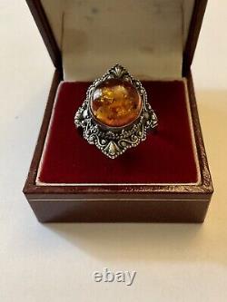 Marquise Amber Silver Massif Belle Ring Antique, Very Worked