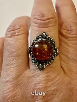 Marquise Amber Silver Massif Belle Ring Antique, Very Worked