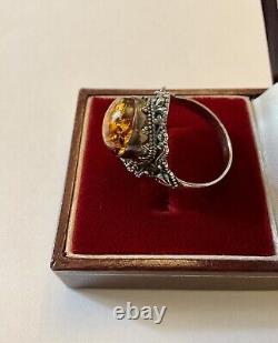 Marquise Amber Silver Massif Belle Ring Antique, Very Worked