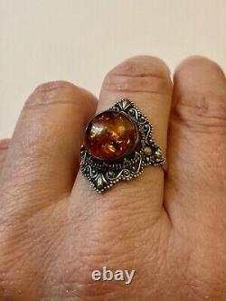 Marquise Amber Silver Massif Belle Ring Antique, Very Worked
