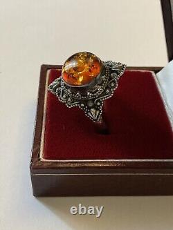 Marquise Amber Silver Massif Belle Ring Antique, Very Worked