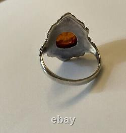 Marquise Amber Silver Massif Belle Ring Antique, Very Worked