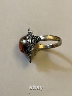 Marquise Amber Silver Massif Belle Ring Antique, Very Worked