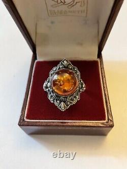 Marquise Amber Silver Massif Belle Ring Antique, Very Worked