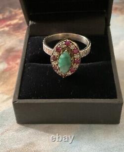Marquise Emerald, Ruby, Topaz, Solid Silver Gilt, Beautiful Antique Ring