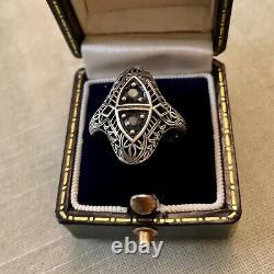 Marquise Sapphire, Silver Massif, Tres Belle Ancienne Ring