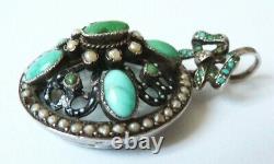 Massive Silver Pendant - Turquoise Pearls Jewel Old Pearl Silver Photo Holder