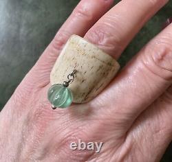 Modernist Scandinavian Solid Silver, Carved Topaz, Ancient Bone Ring