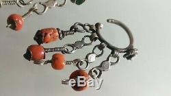 Morocco Old Earrings Berber Maghreb, Silver, Natural Coral