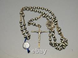 -NEW ANCIENT SILVER ROSARY with crab hallmark & silversmith RELIGION CHRIST
