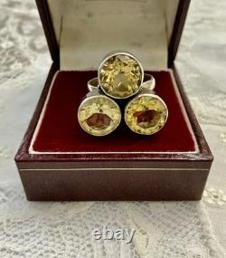 Natural Citrine, Sterling Silver, Large Antique Ring, Unique Design