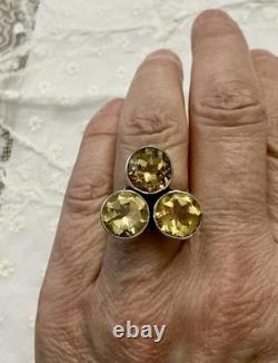 Natural Citrine, Sterling Silver, Large Antique Ring, Unique Design