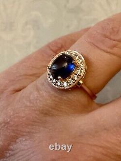 Natural Sapphire, Topaz, Rose Gold/Sterling Silver, Sublime Antique Ring