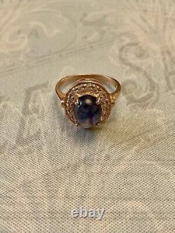 Natural Sapphire, Topaz, Rose Gold/Sterling Silver, Sublime Antique Ring