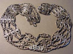 Necklace Old Dog Ras Eoc Nineteenth 4 Rank Silver Filigree Link