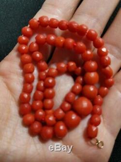 Necklace Old Pearl Coral Faceted Solid Gold / 35cm