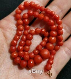 Necklace Old Pearl Coral Faceted Solid Gold / 35cm