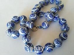 OLD CHINESE PORCELAIN BALL NECKLACE WITH SOLID SILVER CLASP