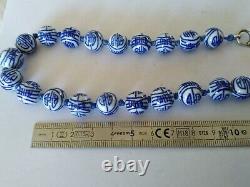 OLD CHINESE PORCELAIN BALL NECKLACE WITH SOLID SILVER CLASP