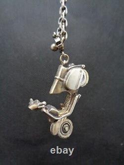 OLD KEYCHAIN, VESPA SCOOTER, SOLID SILVER, HALLMARK, Superb Articulated