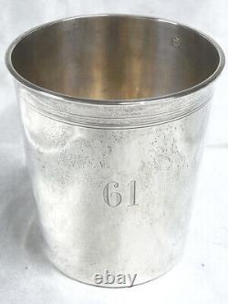 OLD LARGE SILVER CUP GLASS TUMBLER SOLID SILVER 108.84 grams dated 61