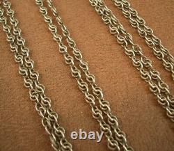 OLD LONG SILVER SOLID LINK NECKLACE SAUTOIR BEAUTIFUL MESH 145cm