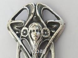 OLD NOUVEAU ART BRONZE SILVERPLATED & SOLID SILVER CHATELAINE 1900 style Mucha