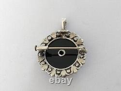 OLD PENDANT BROOCH 19th SILVER ONYX OPAL MARCASITE Napoleon III