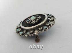 OLD PENDANT BROOCH 19th SILVER ONYX OPAL MARCASITE Napoleon III
