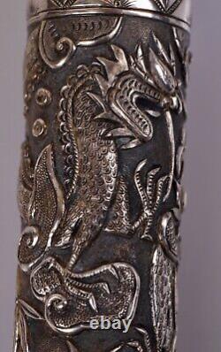 OLD SILVER CANE HANDLE SOLID SILVER-CHINESE UMBRELLA-ASIA-EARLY 20TH CENTURY