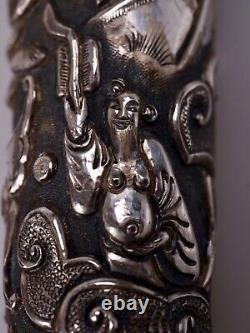 OLD SILVER CANE HANDLE SOLID SILVER-CHINESE UMBRELLA-ASIA-EARLY 20TH CENTURY