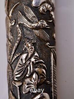 OLD SILVER CANE HANDLE SOLID SILVER-CHINESE UMBRELLA-ASIA-EARLY 20TH CENTURY