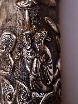 OLD SILVER CANE HANDLE SOLID SILVER-CHINESE UMBRELLA-ASIA-EARLY 20TH CENTURY