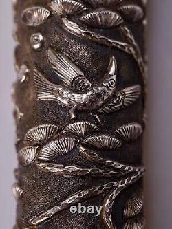 OLD SILVER CANE HANDLE SOLID SILVER-CHINESE UMBRELLA-ASIA-EARLY 20TH CENTURY