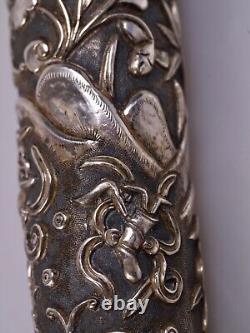 OLD SILVER CANE HANDLE SOLID SILVER-CHINESE UMBRELLA-ASIA-EARLY 20TH CENTURY