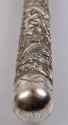 OLD SILVER CANE HANDLE SOLID SILVER-CHINESE UMBRELLA-ASIA-EARLY 20TH CENTURY