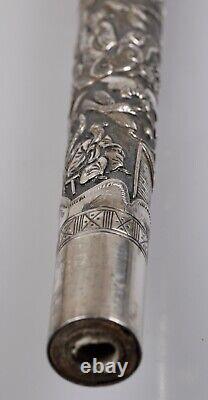 OLD SILVER CANE HANDLE SOLID SILVER-CHINESE UMBRELLA-ASIA-EARLY 20TH CENTURY