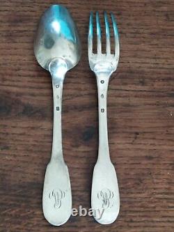 OLD SILVER CUTLERY Spoon + Fork Solid Silver Vieillard Hallmarks