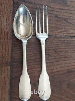 OLD SILVER Solid Spoon + Fork VIEILLARD Hallmarks