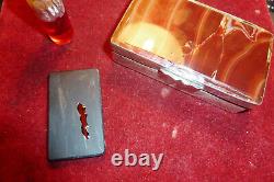 OLD SOLID SILVER BOX AND RED AGATE SMALL ACCIDENT 19th CENTURY PERIOD