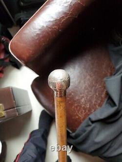 'OLD SOLID SILVER CANE WITH POMMEL, HALLMARKED'