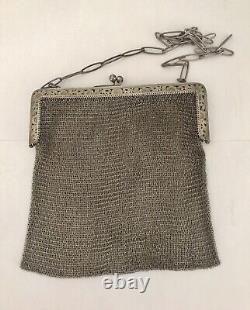 Old 19th Century Solid Silver Mesh Bag 259g Hallmarked