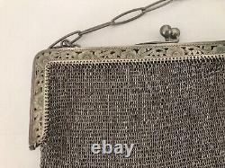 Old 19th Century Solid Silver Mesh Bag 259g Hallmarked