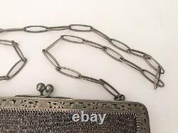 Old 19th Century Solid Silver Mesh Bag 259g Hallmarked
